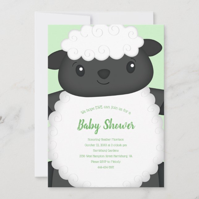Sheep Baby Shower Green Invitation (Front)