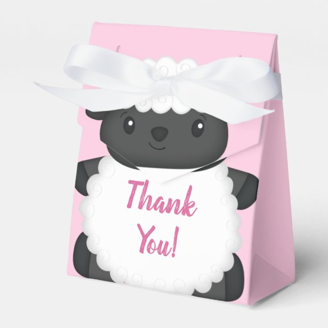 Sheep Baby Shower Pink Favour Box (Front Side)