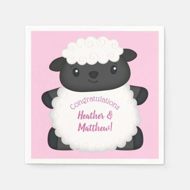 Sheep Baby Shower Pink Napkin (Front)