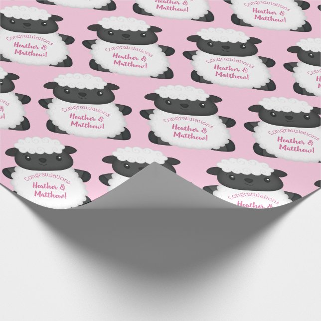 Sheep Baby Shower Pink Wrapping Paper (Corner)