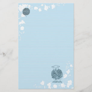 Sheep Ball of yarn on light blue background Stationery