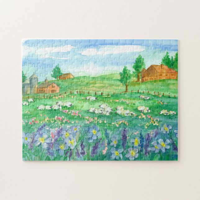 Sheep Barn Wildflower Landscape Jigsaw Puzzle (Horizontal)