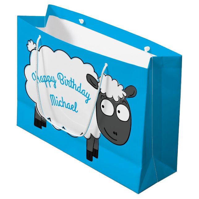 Sheep Birthday Party Cute Cartoon Kids Large Gift Bag (Front Angled)