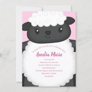 Sheep Birthday Party Pink Invitation