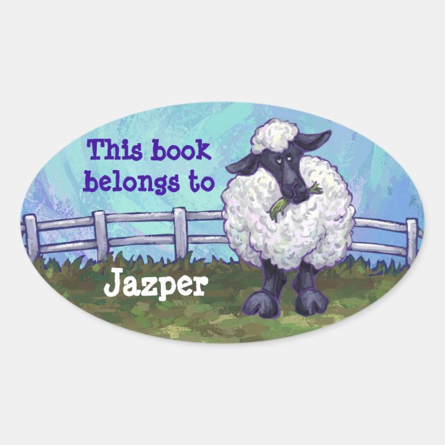 Sheep Bookplate Oval Sticker (Front)