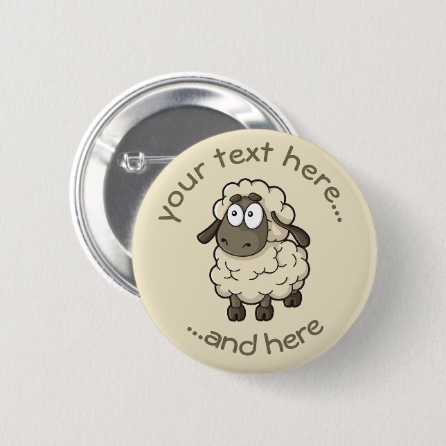 Sheep Cartoon Beige 6 Cm Round Badge (Front & Back)