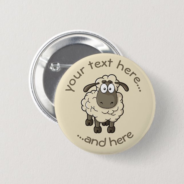 Sheep Cartoon Beige 6 Cm Round Badge (Front & Back)
