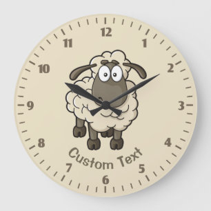 Sheep Cartoon Beige Large Clock