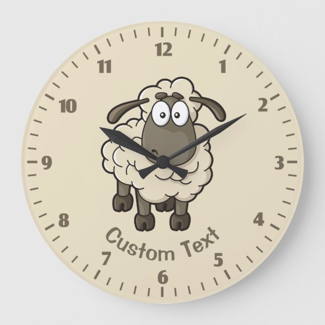 Sheep Cartoon Beige Large Clock (Front)
