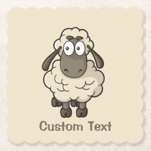 Sheep Cartoon Beige Paper Coaster