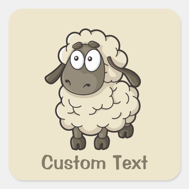 Sheep Cartoon Beige Square Sticker (Front)