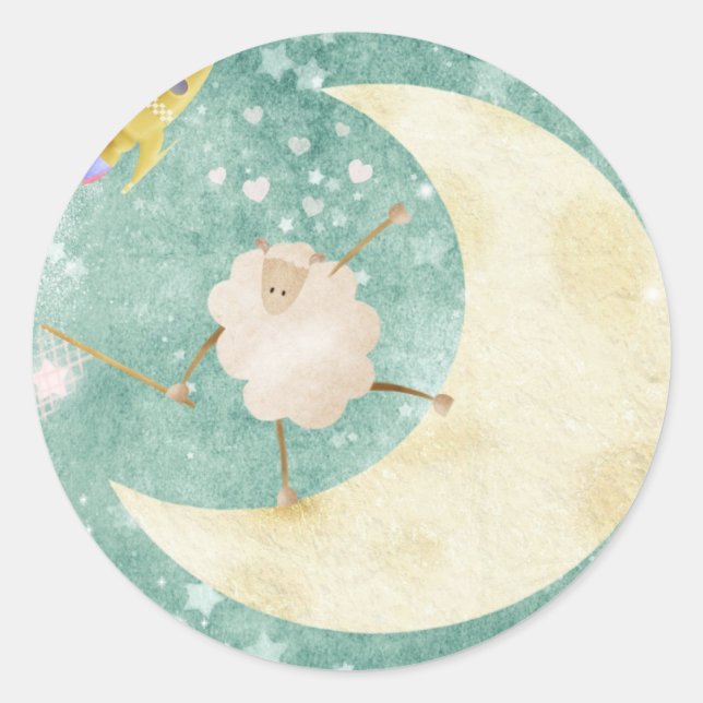 Sheep catching stars classic round sticker (Front)