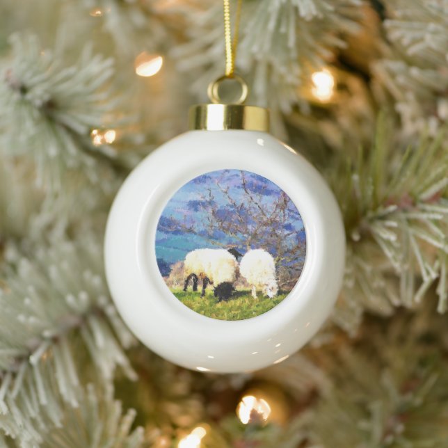 SHEEP CERAMIC BALL CHRISTMAS ORNAMENT (Tree)