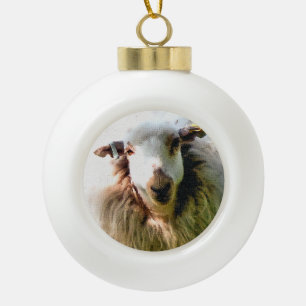 SHEEP CERAMIC BALL CHRISTMAS ORNAMENT