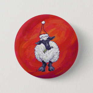Sheep Christmas On Red 6 Cm Round Badge