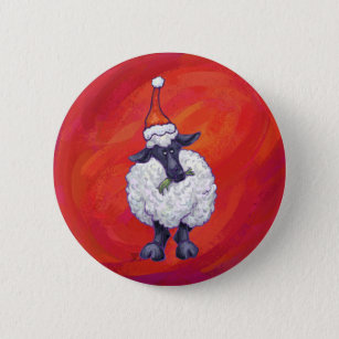 Sheep Christmas On Red 6 Cm Round Badge