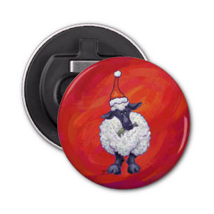 Sheep Christmas On Red Bottle Opener