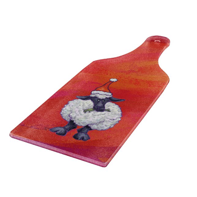 Sheep Christmas On Red Cutting Board (Corner)