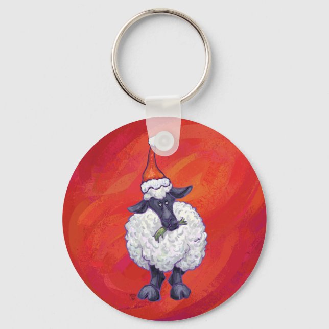 Sheep Christmas On Red Key Ring (Front)