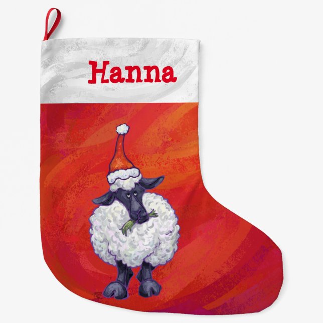 Sheep Christmas On Red Large Christmas Stocking (Front)
