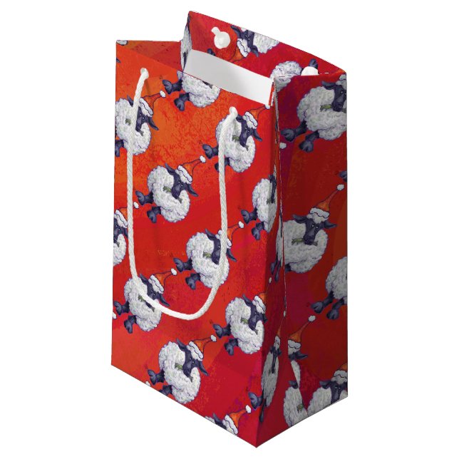 Sheep Christmas On Red Small Gift Bag (Front Angled)