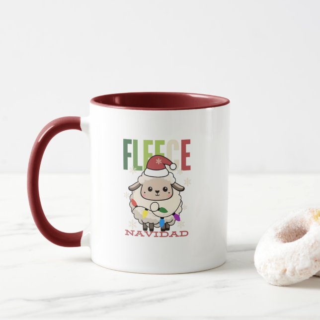 Sheep Cute Fleece Navidad Christmas Pun Mug  (With Donut)