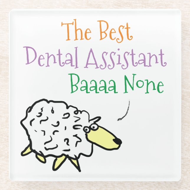 Sheep Design for a Dental Assistant Glass Coaster (Front)