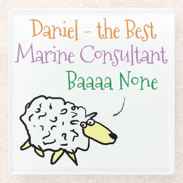 Sheep Design for a Marine Consultant Glass Coaster (Front)