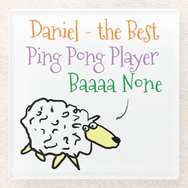 Sheep Design for a Ping Pong Player Glass Coaster (Front)