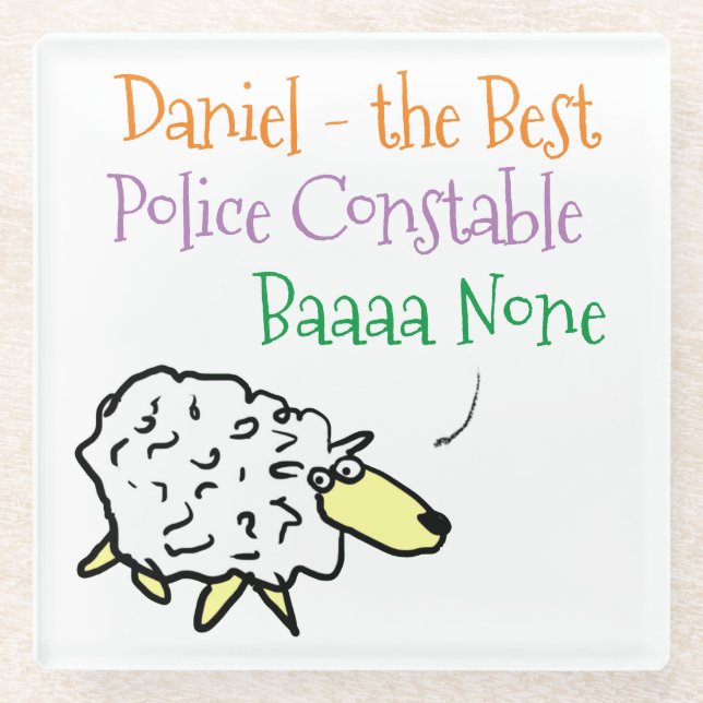 Sheep Design for a Police Constable Glass Coaster (Front)