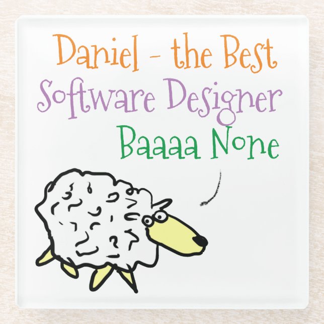 Sheep Design for a Software Designer Glass Coaster (Front)