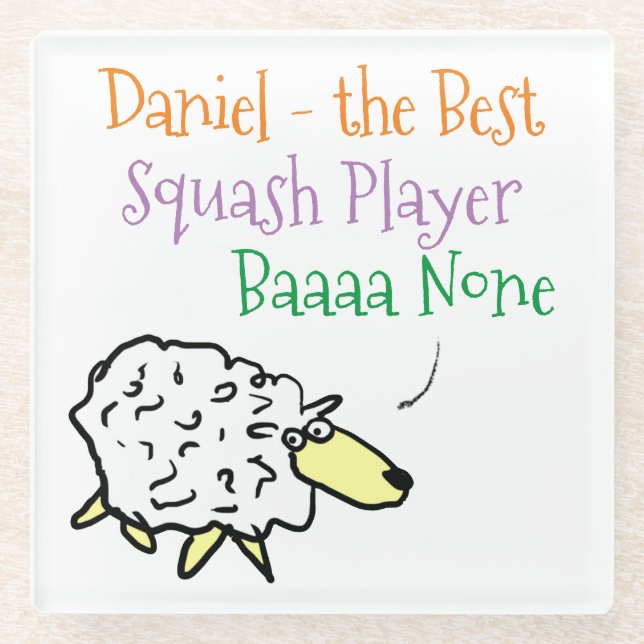 Sheep Design for a Squash Player Glass Coaster (Front)
