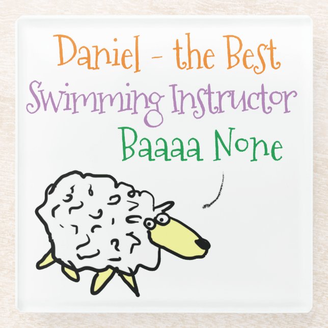 Sheep Design for a Swimming Instructor Glass Coaster (Front)