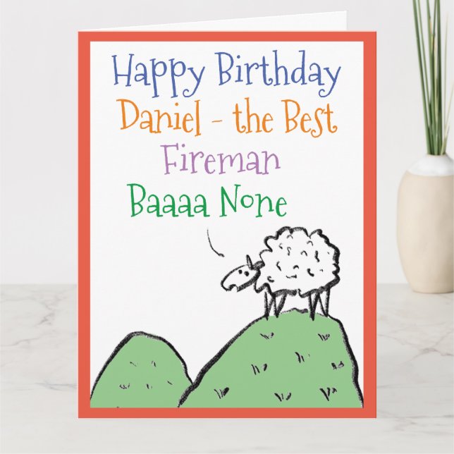 Sheep Design Happy Birthday to a Fireman Card (Front)