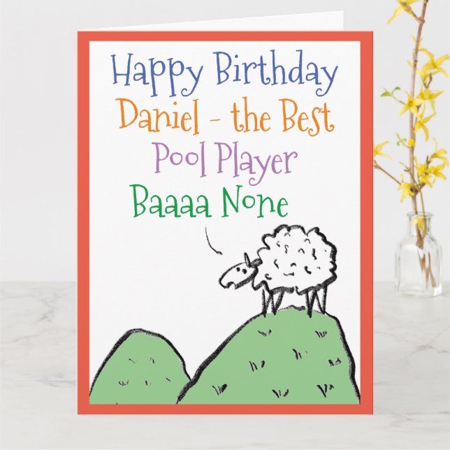 Sheep Design Happy Birthday to a Pool Player Card (Yellow Flower)