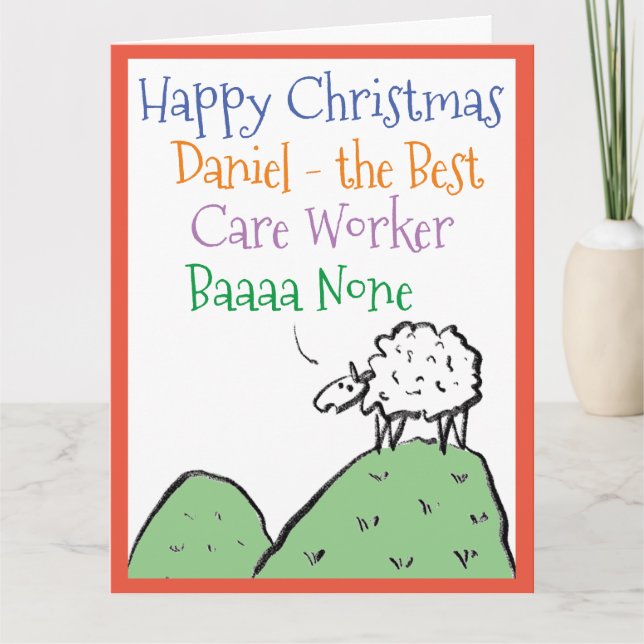 Sheep Design Happy Christmas to a Care Worker Card (Front)