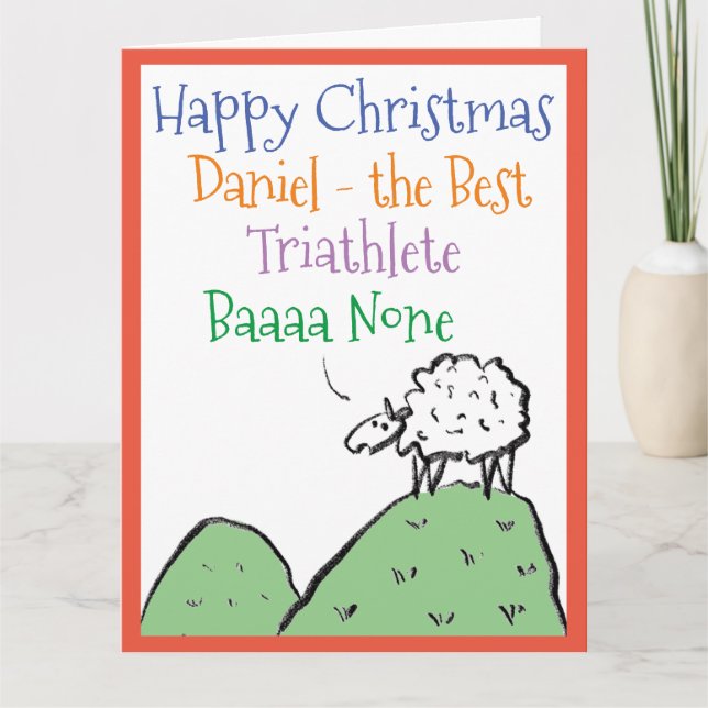 Sheep Design Happy Christmas to a Triathlete Card (Front)