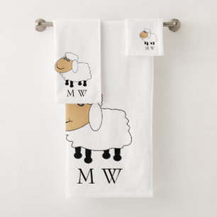 Sheep Design Monogrammed Bath Towel Set