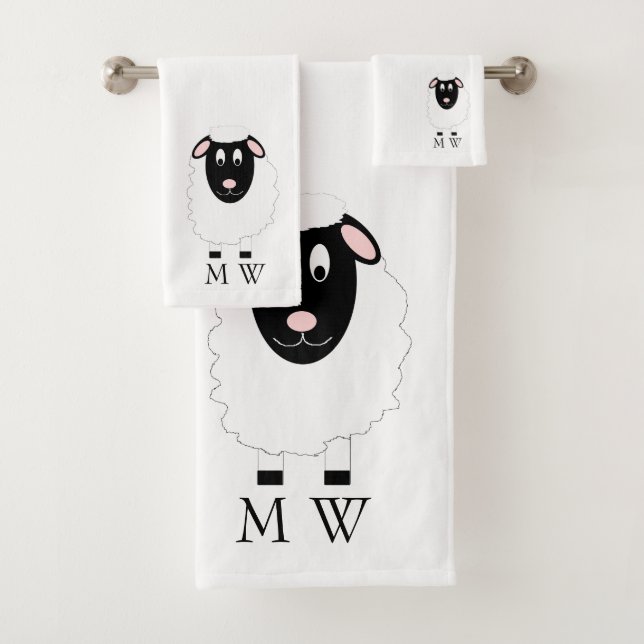 Sheep Design Monogrammed Bath Towel Set (Insitu)