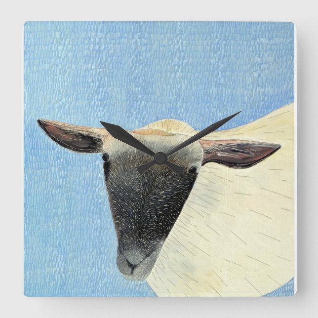 Sheep design square wall clock (Front)