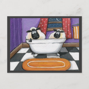 Sheep Dip   Sheep in a Bath Illustration Postcard