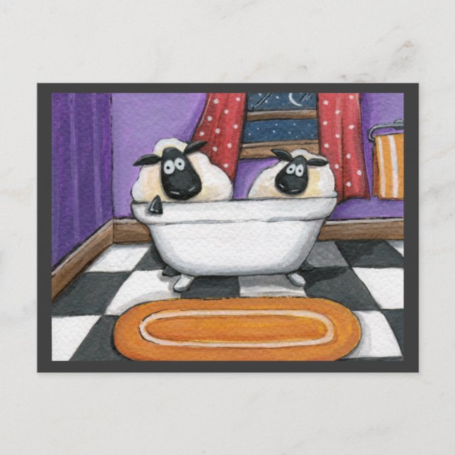 Sheep Dip | Sheep in a Bath Illustration Postcard (Front)
