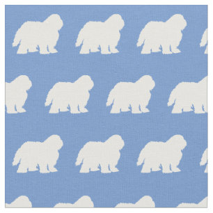 Sheep Dog Silhouette Pet Light Blue Fabric