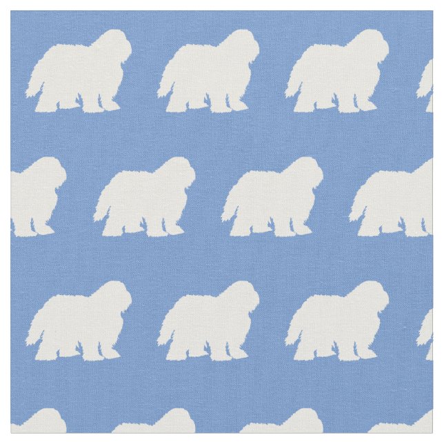 Sheep Dog Silhouette Pet Light Blue Fabric (Close Up)