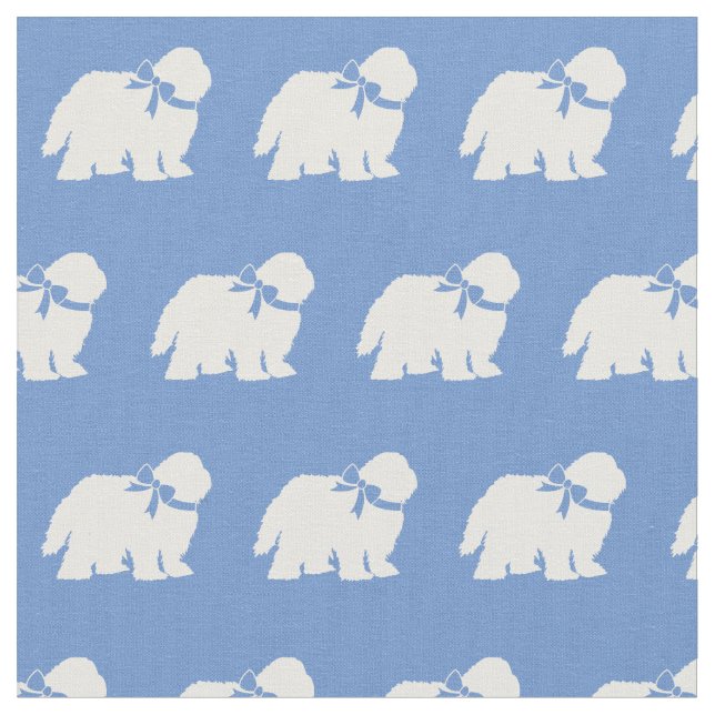 Sheep Dog Silhouette Pet Light Blue Fabric (Close Up)