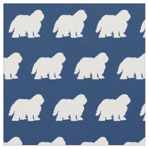 Sheep Dog Silhouette Pet Navy Blue Fabric