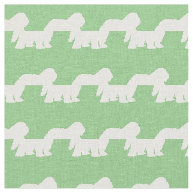 Sheep Dog Silhouette Pet Sage Green Fabric (Close Up)