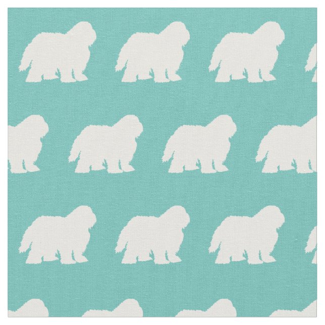 Sheep Dog Silhouette Pet Teal Fabric (Close Up)