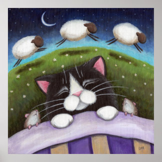 Sheep Dreams Fantasy Cat Art Print
