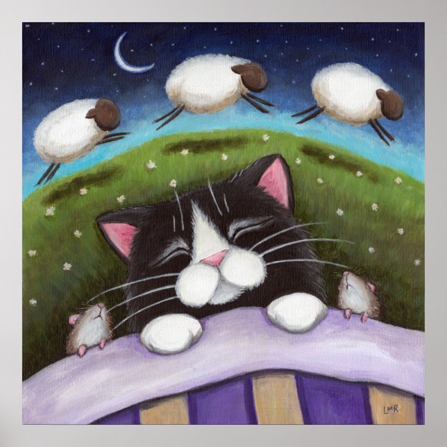 Sheep Dreams Fantasy Cat Art Print (Front)